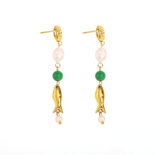 HIJONES Damen Koi Fisch Quaste Ohrstecker Personalisiert Edelstahl Ohrschmuck Gold von HIJONES