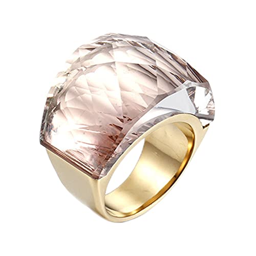 HIJONES Damen Kristall Stein Edelstahl Statement Ring Vintage Cocktail Party Schmuck, Vergoldet Champagner Größe 54 von HIJONES