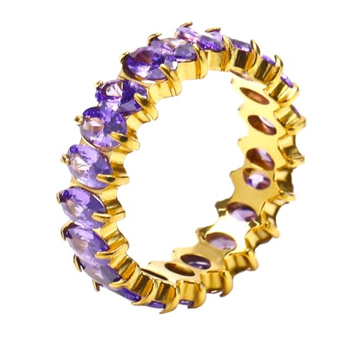 HIJONES Damen Leichter Luxus Elliptischer Zirkonia Ring aus Rostfreier Stahl Dating Verlobung Hochzeit Schmuck Lila Cz Gold Größe 62 (19.7) von HIJONES