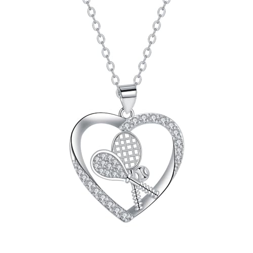 HIJONES Damen Liebe Herz Tennisschläger Anhänger Halskette Edelstahl Personalisierte Charm Kette Schmuck Silber von HIJONES