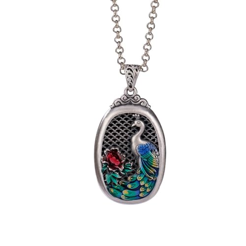 HIJONES Damen Mehrfarbig Pfau Anhänger Halskette Edelstahl Personalisiert Zarte Blume Charm Kette Schmuck Minimalistisches Geschenk Silber von HIJONES