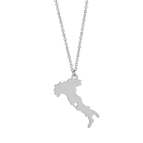 HIJONES Damen National City Map Anhänger Halskette Edelstahl Capital Struktur Topographie Karte Kette Schlüsselbein Schmuck Silber Italien von HIJONES