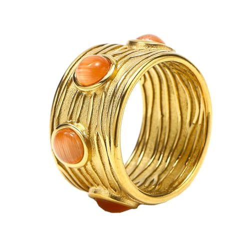 HIJONES Damen Natürlicher Edelstein Türkis Edelstahl Statement Ring Band Fingerschmuck Orange Größe 57 (18.1) von HIJONES