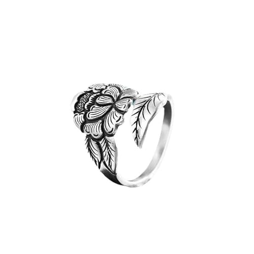 HIJONES Damen Öffnung Verstellbare Blume Ring Band Edelstahl Personalisiert Zarter Schmuck Minimalistisches Geschenk Silber von HIJONES