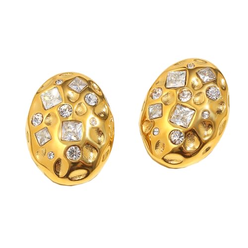 HIJONES Damen Oval Bunte Zirkonia Ohrstecker Personalisierter Edelstahl Ohrschmuck Weiß von HIJONES