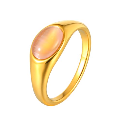HIJONES Damen Oval Edelstein Edelstahl Ring Band Personalisierter Stein Signet Schmuck für Verlobung Hochzeit Rosa Größe 52 (16.6) von HIJONES