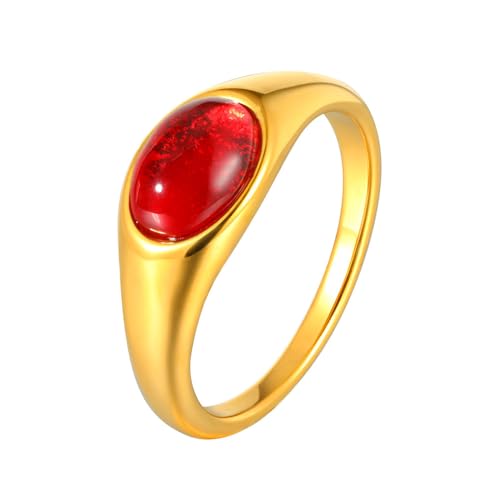 HIJONES Damen Oval Edelstein Edelstahl Ring Band Personalisierter Stein Signet Schmuck für Verlobung Hochzeit Rot Größe 52 (16.6) von HIJONES