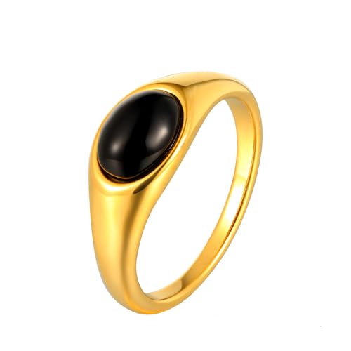 HIJONES Damen Oval Edelstein Edelstahl Ring Band Personalisierter Stein Signet Schmuck für Verlobung Hochzeit Schwarz Größe 57 (18.1) von HIJONES
