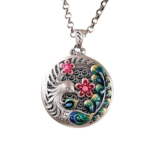 HIJONES Damen Phönix Anhänger Halskette Edelstahl Personalisiert Zart Blume Pfau Charm Kette Schmuck Minimalistisch Geschenk Silber von HIJONES