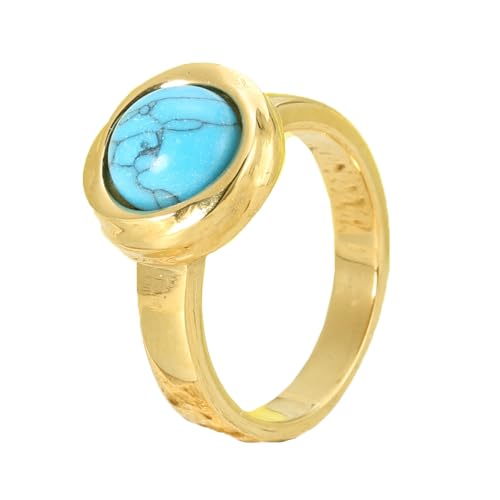 HIJONES Damen Runder Edelstein Edelstahl Ring Band Klassischer Täglicher Edelsteinschmuck für Verlobung Hochzeit Gold Schwarz Größe 65 (20.7) von HIJONES