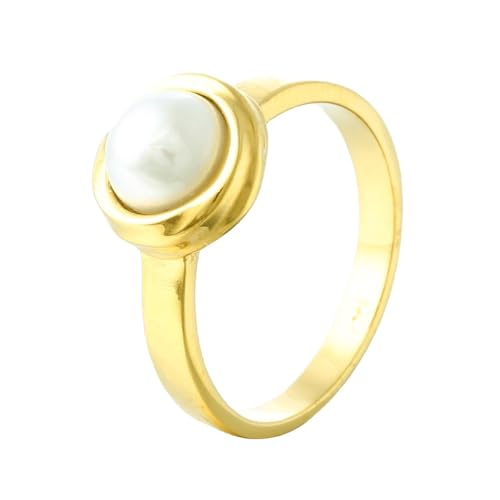 HIJONES Damen Runder Edelstein Edelstahl Ring Band Klassischer Täglicher Edelsteinschmuck für Verlobung Hochzeit Gold Weiß Größe 62 (19.7) von HIJONES