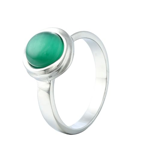 HIJONES Damen Runder Edelstein Edelstahl Ring Band Klassischer Täglicher Edelsteinschmuck für Verlobung Hochzeit Silber Grün Größe 62 (19.7) von HIJONES