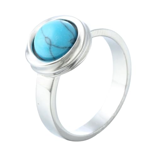 HIJONES Damen Runder Edelstein Edelstahl Ring Band Klassischer Täglicher Edelsteinschmuck für Verlobung Hochzeit Silber Schwarz Größe 62 (19.7) von HIJONES