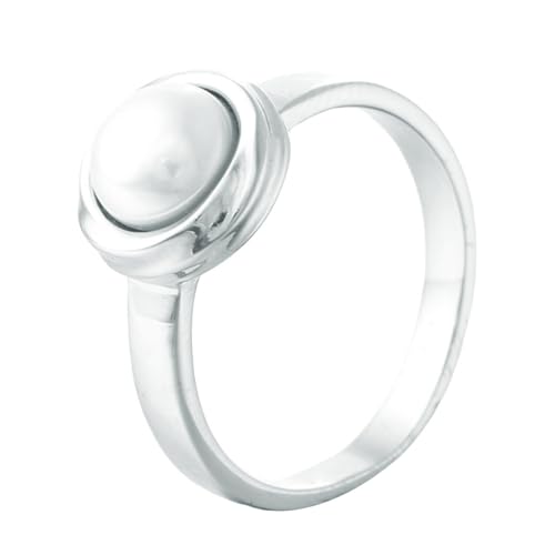 HIJONES Damen Runder Edelstein Edelstahl Ring Band Klassischer Täglicher Edelsteinschmuck für Verlobung Hochzeit Silber Weiß Größe 57 (18.1) von HIJONES