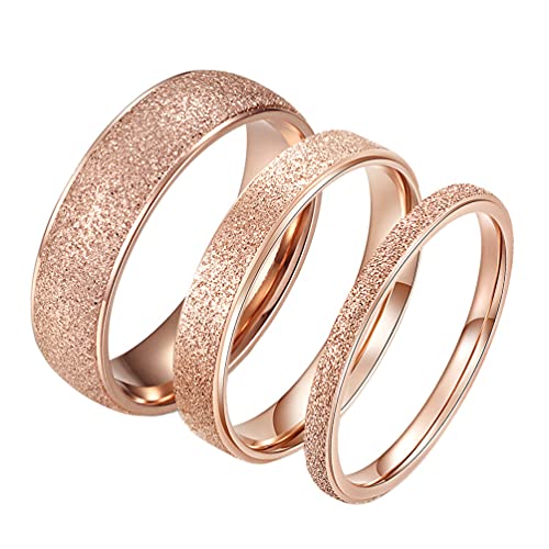 HIJONES Damen Sandgestrahlter Stapelbarer Ring aus Edelstahl Knuckle Midi Ring Set 2mm 4mm 6mm Band 3 Stück Roségold Größe 54 von HIJONES