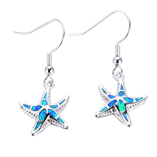 HIJONES Damen Seestern Baumelnden Ohrringe aus 925 Sterling Silber mit Zirkonia Opal Hypoallergen Blau von HIJONES