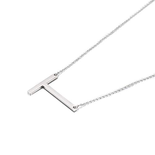 HIJONES Damen Seitlich Anfangsbuchstabe Halskette aus Edelstahl Personalisierte Alphabet Briefe Silber T von HIJONES