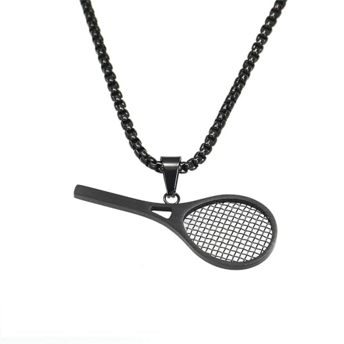 HIJONES Damen Tennisschläger Anhänger Halskette Edelstahl Personalisierte Charm Kette Schmuck Schwarz von HIJONES