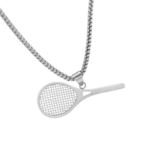 HIJONES Damen Tennisschläger Anhänger Halskette Edelstahl Personalisierte Charm Kette Schmuck Silber von HIJONES