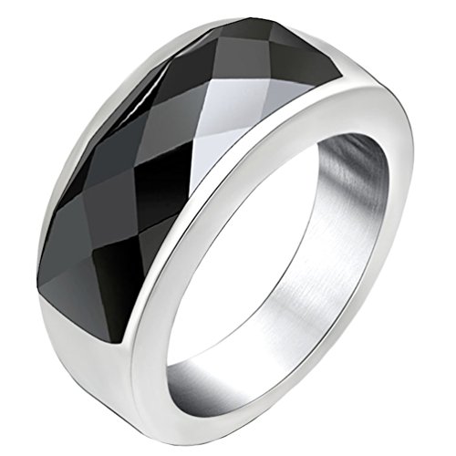 HIJONES Damen Und Herren Edelstahl Mit Big Stone CZ Ringe Hochzeit Versprechen Schwarz GrößE 57 von HIJONES