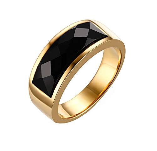 HIJONES Damen Und Herren Edelstahl Mit GroßEm Stein CZ Ringe Hochzeit Versprechen Gold Schwarz GrößE 60 von HIJONES