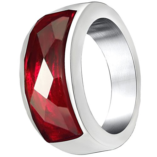 HIJONES Damen Und Herren Edelstahl Mit GroßEm Stein CZ Ringe Hochzeit Versprechen Rot GrößE 57 von HIJONES