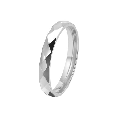 HIJONES Damen Unregelmäßige Rhombus Ring Edelstahl Vintage Band Ringe Schmuck 3Mm Silber Größe 50 (15.9) von HIJONES