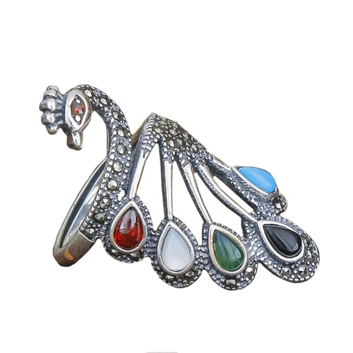 HIJONES Damen Verstellbarer Zierlicher Phönix Ring mit Mehrfarbigem Edelstein Edelstahl Personalisierter Zarter Bandschmuck Minimalistisches Geschenk Silber von HIJONES