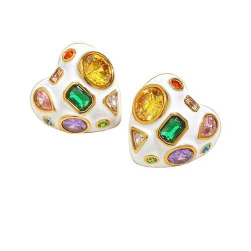 HIJONES Damen Weiße Ölfarbe Zirkonium Ohrstecker Personalisiert Edelstahl Unterschiedliche Form Diamant Ohrschmuck Liebe Hitze von HIJONES