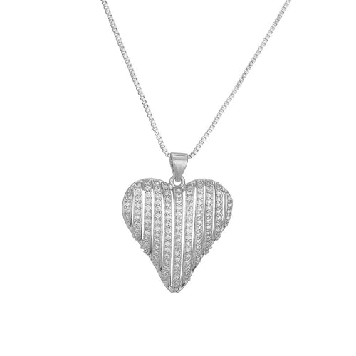 HIJONES Damen Zirkon Herz Anhänger Halskette Edelstahl Zartes Herz zu Herz Gliederkette Schmuck Silber von HIJONES