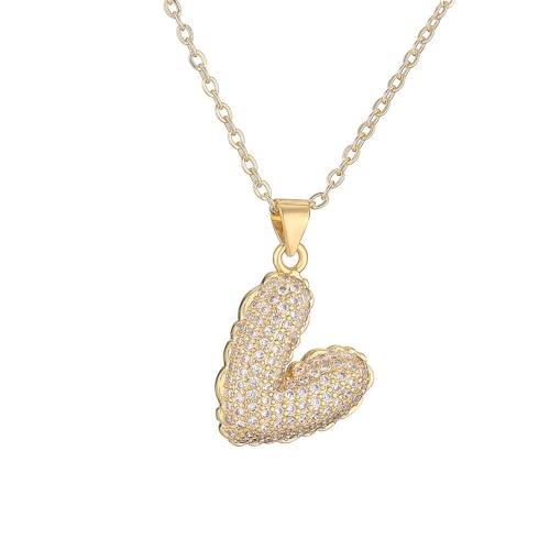 HIJONES Damen Zirkon Liebe Herz Anhänger Halskette Edelstahl Zartes Herz zu Herz Gliederkette Schmuck Gold von HIJONES