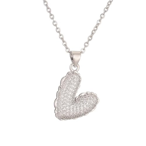 HIJONES Damen Zirkon Liebe Herz Anhänger Halskette Edelstahl Zartes Herz zu Herz Gliederkette Schmuck Silber von HIJONES