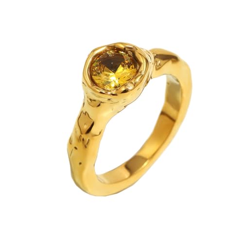 HIJONES Damen Zirkoniaring Edelstahl Vintage Personalisiert Hip Hop Schmuck Gold Größe 54 (17.2) von HIJONES