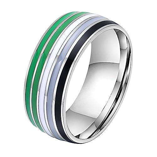 HIJONES Edelstahl Aromantic Pride Flagge Ring LGBTQ Rainbow Love 8mm Statement Ehering Größe 60 von HIJONES