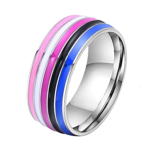 HIJONES Edelstahl Genderfluid Pride Flagge Ring LGBTQ Rainbow Love 8mm Statement Ehering Größe 52 von HIJONES