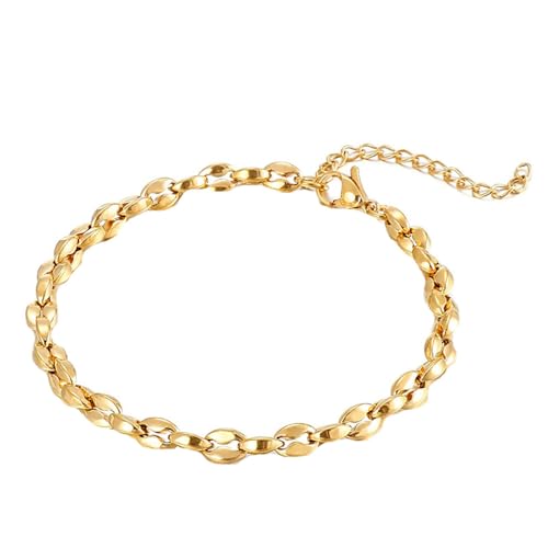 HIJONES Edelstahl Kaffeebohnen Kette Halskette Armband für Herren Damen Chunky Hip Hop Schmuck Gold 5mm 20cm von HIJONES