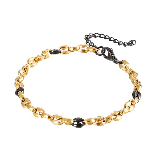 HIJONES Edelstahl Kaffeebohnen Kette Halskette Armband für Herren Damen Chunky Hip Hop Schmuck Gold Schwarz 5mm 20cm von HIJONES