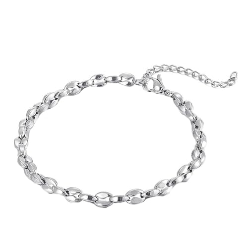 HIJONES Edelstahl Kaffeebohnen Kette Halskette Armband für Herren Damen Chunky Hip Hop Schmuck Silber 5mm 20cm von HIJONES