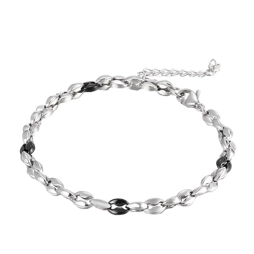 HIJONES Edelstahl Kaffeebohnen Kette Halskette Armband für Herren Damen Chunky Hip Hop Schmuck Silber Schwarz 5mm 20cm von HIJONES