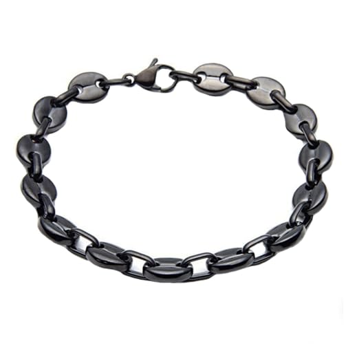 HIJONES Edelstahl Kaffeebohnen Kette Halskette Armband für Herren Damen Hip Hop Schmuck Schwarz 6mm 22cm von HIJONES