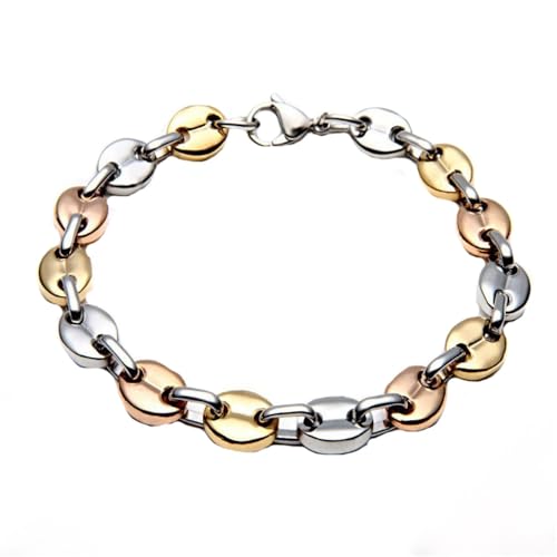 HIJONES Edelstahl Kaffeebohnen Kette Halskette Armband für Herren Damen Hip Hop Schmuck Silber Roségold 6mm 22cm von HIJONES