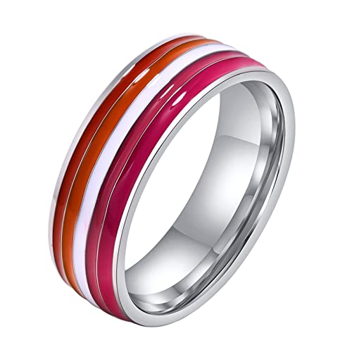 HIJONES Edelstahl LGBTQ Pride Rainbow Ring für Damen Lesbisch Liebe 8mm Statement Band Größe 57 von HIJONES