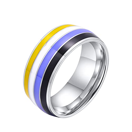 HIJONES Edelstahl Nichtbinärer Ring Regenbogen Liebe 8mm Statement Ehering Größe 57 von HIJONES