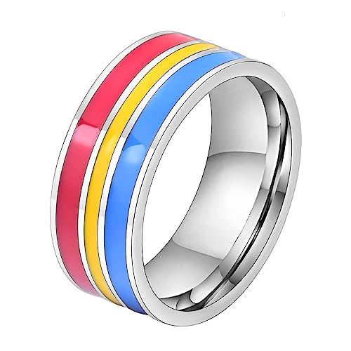 HIJONES Edelstahl Pansexual Flag Pride Ring LGBTQ Rainbow Love 8mm Statement Ehering Größe 62 von HIJONES