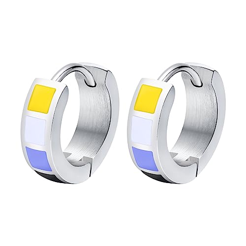 HIJONES Edelstahl Progress Pride Flagge Ohrringe Nicht-Binäre Regenbogen Ohrringe Schwul Lesbisch LGBTQ Huggie Ohrstecker Gepierct von HIJONES