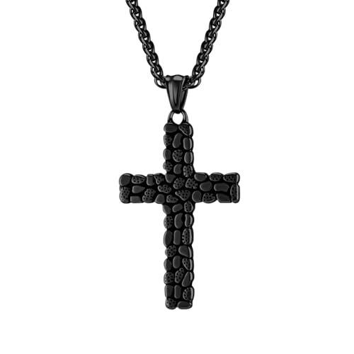 HIJONES Edelstahl Stein Kreuz Anhänger Halskette für Damen Herren Hip Hop Link Kette Schmuck Schwarz von HIJONES