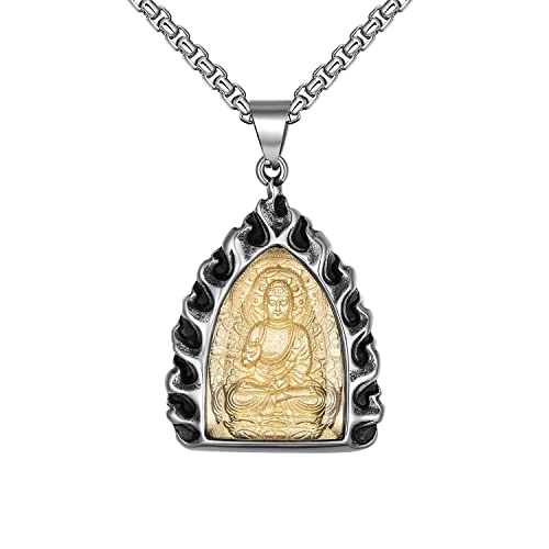 HIJONES Edelstahl Vintage Buddha Anhänger Halskette für Männer Buddhist Amulett Halskette Schutzpatron Schmuck Vairocana Buddha Silber Gold von HIJONES