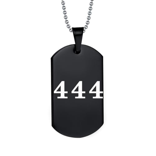 HIJONES Engel Nummer Halskette für Frauen Männer 444 Edelstahl Dog Tag Statement Halskette Numerologie Anhänger Choker Kette Schmuck Schwarz von HIJONES