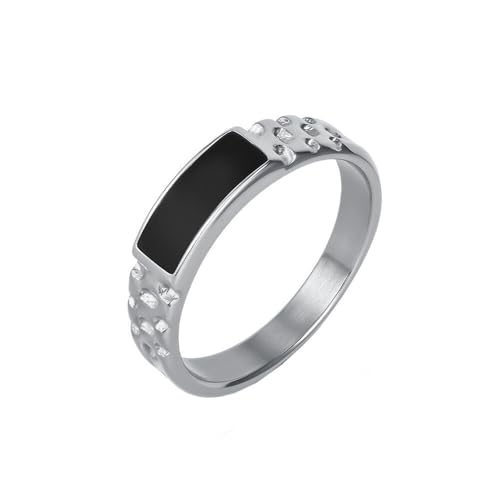 HIJONES Frau Herren Schwarzes Tropfen Edelstahl Ringband Personalisiertes Minimalistisches Schmuck Silber Größe 68 (21.6) von HIJONES