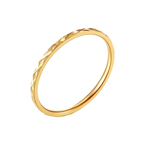 HIJONES Frauen 1.2MM Kleiner Schlichter Ring aus Rostfreier Stahl Stapelbarer Dünner Ring Dating Hochzeit Schmuck Gold Größe 50 (15.9) von HIJONES